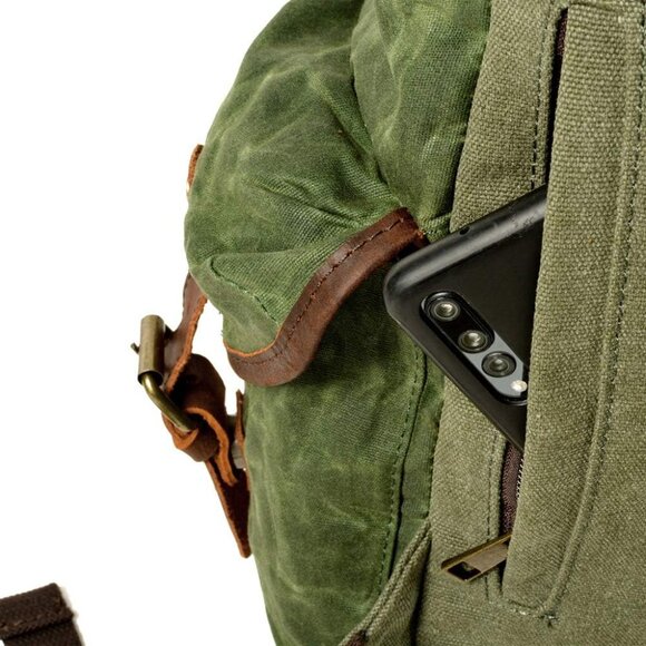 ✨ Men Brown Leather Backpack Waxed Canvas Shoulder Rucksack Travel Backpack - Picture 8 of 9